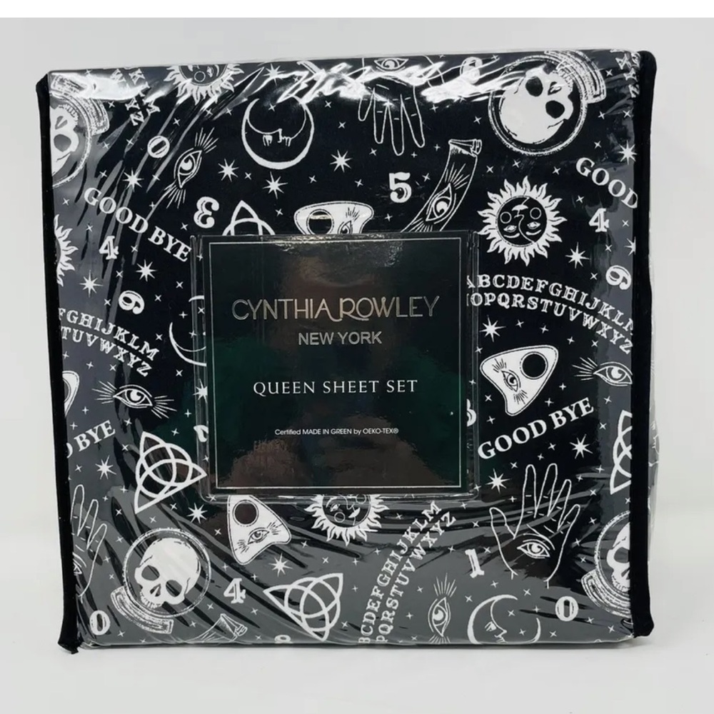 New Cynthia Rowley Ouija Board Halloween Magic Black & White Queen Sheet Set ￼